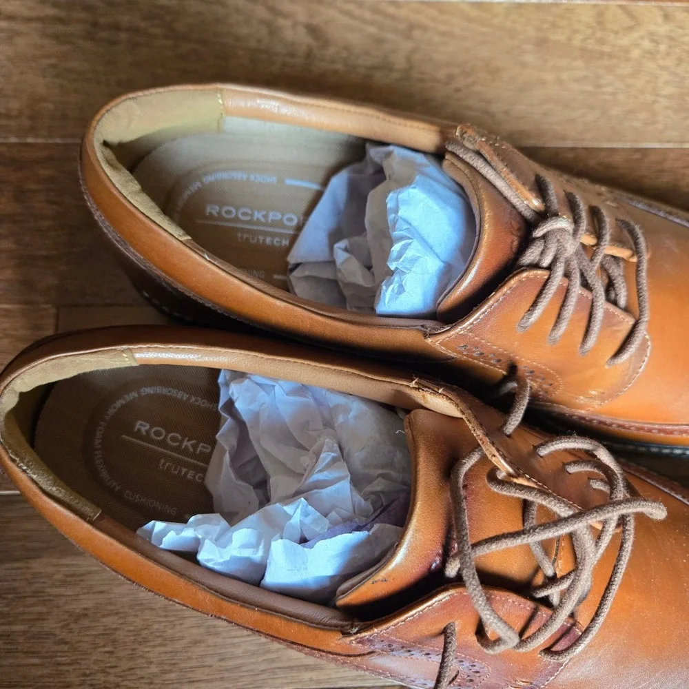 Rockport Mens TruTech Wingtip Oxford Tan Leather Dress Shoes 14M RMFALLO New